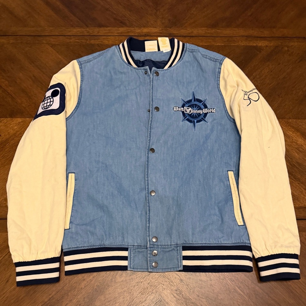 Walt Disney World 50th Anniversary Denim Varsity Jacket Mickey Mouse Mens Medium